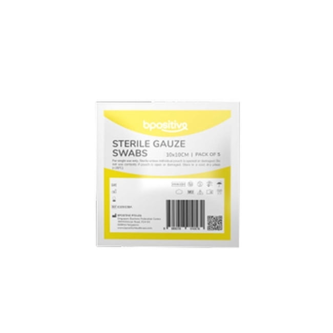 Bpositive Sterile Gauze Square Swabs 7.5x7.5cm Pack Of 5 Hytex Healthcare