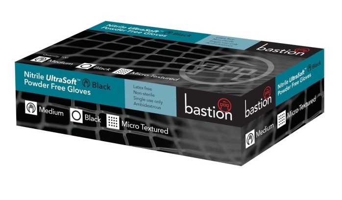 Bastion Nitrile Ultra Soft Black Powder Free Gloves Pack of 100