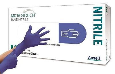 Ansell Micro-Touch Powder Free Blue Nitrile Gloves Box Of 200