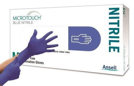 Ansell Micro-Touch Powder Free Blue Nitrile Gloves Box Of 200