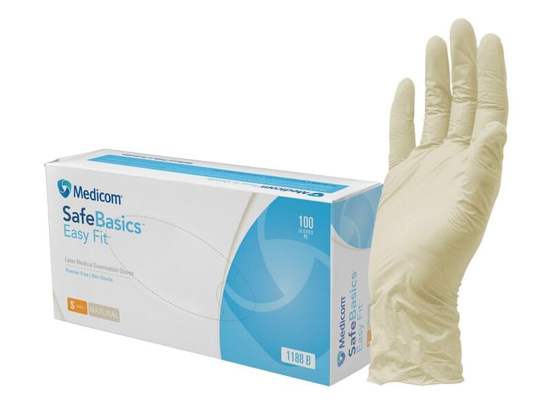 Medicom Safebasics Easy Fit Latex Medical Examination Powder Free Glove Box Of 100