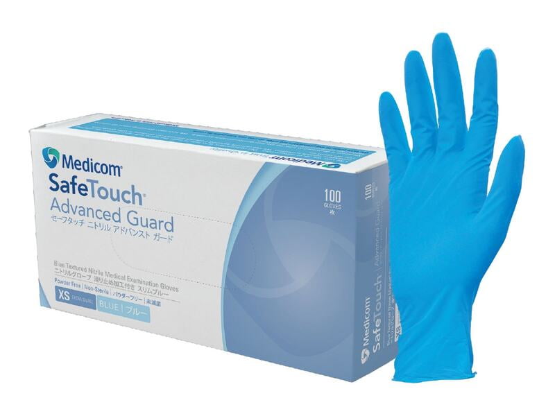 Medicom Safetouch Advanced Guard Blue Nitrile Examination Glove Box of 100