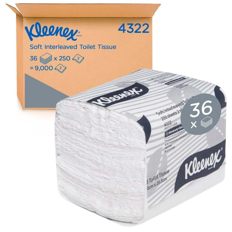 Kleenex Toilet Tissues Interleaved Soft 2 Ply 20.5x10cm 250 Sheet Carton of 36 Kleenex Toilet Tissues Interleaved Soft 2 Ply 20.5x10cm 250 Sheet Carton of 36