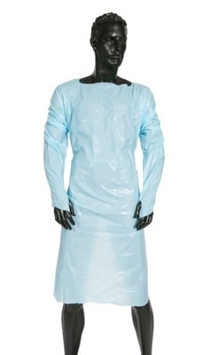 PE Water Resistant Gown Blue With Thumb Holes & Ties One Size Fits All Carton of 100