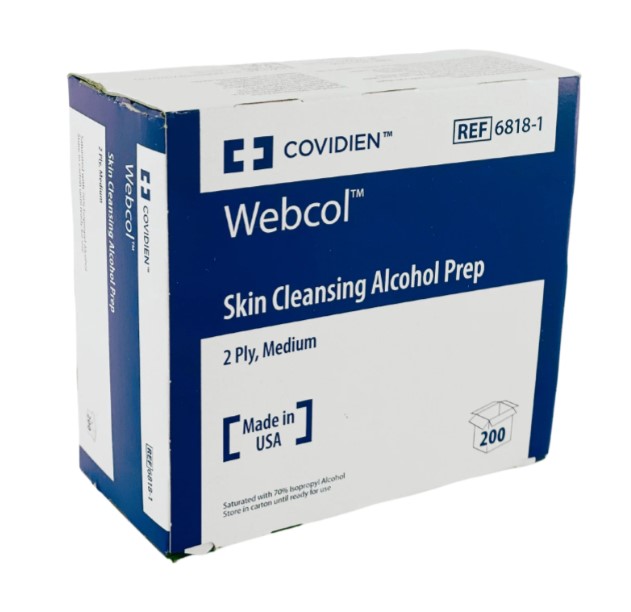 Covidien Webcol Skin Cleansing Alcohol Prep Swabs 2-Ply Box of 200