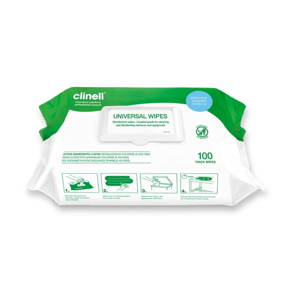 Clinell Universal Disinfectant Wipes Hospital Grade Pack of 100 Hytex