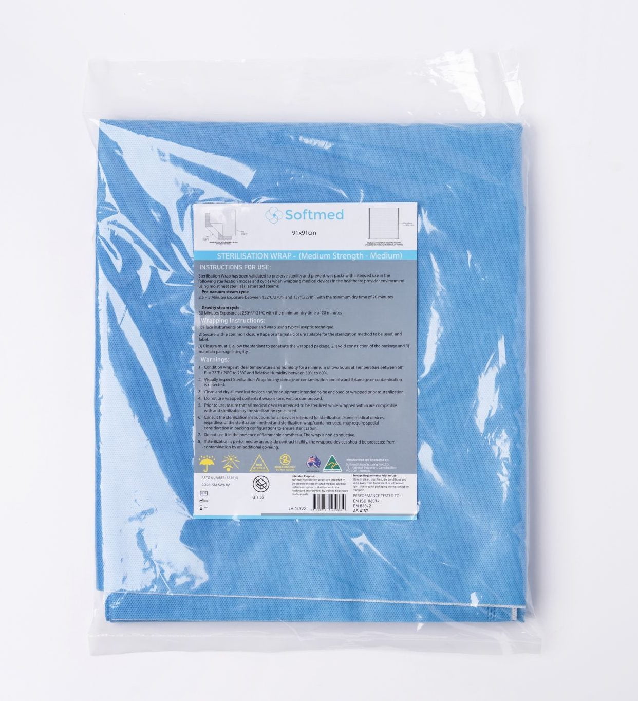 Softmed Sterilisation Wrap Medium Weight 63gsm Double Layer Blue/White Hytex Healthcare